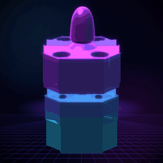 An Omega Stick drawn apart into its seven printed parts: the cap, the stick and its ball, the two socket halves that close around the ball, and the three plates below that carry the magnet, the sensor and the microcontroller.
